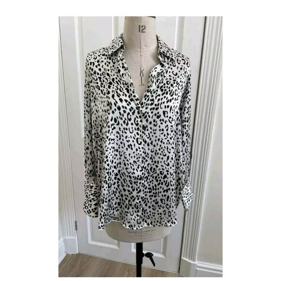 Zara Satin Effect Animal Print Shirt/Blouse Black White cheetah  Small 7969 040 - Picture 4 of 8